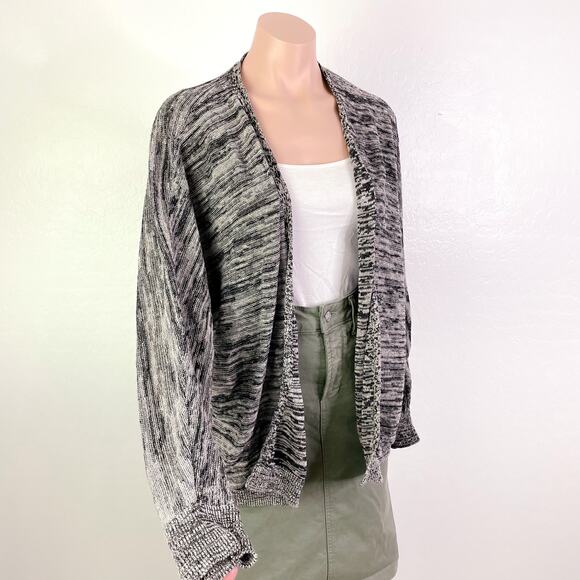 Eileen Fisher Open Front Marled Cardigan Sweater Organic Linen Gray Black Large - Picture 3 of 10